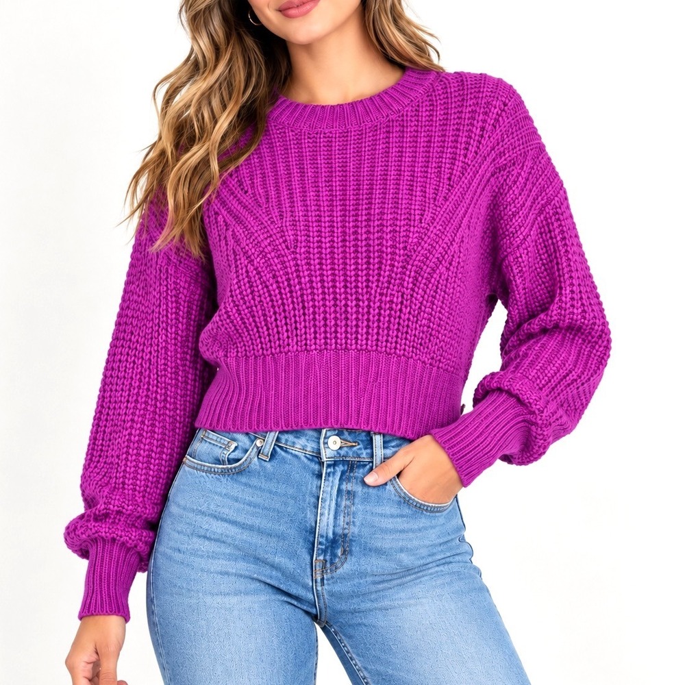 Jessica Simpson Women Purple Shaker Knit Cropped Sweater M ST20897-V2